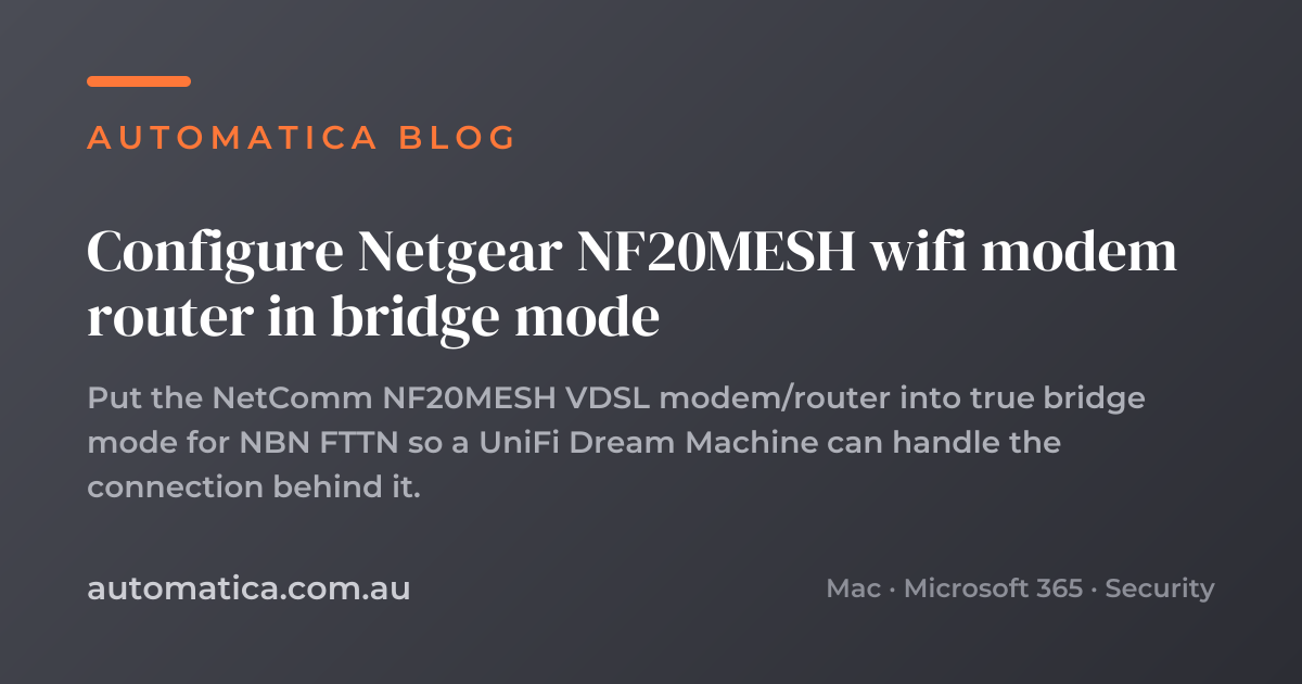 Configure Netgear NF20MESH wifi modem router in bridge mode – Automatica